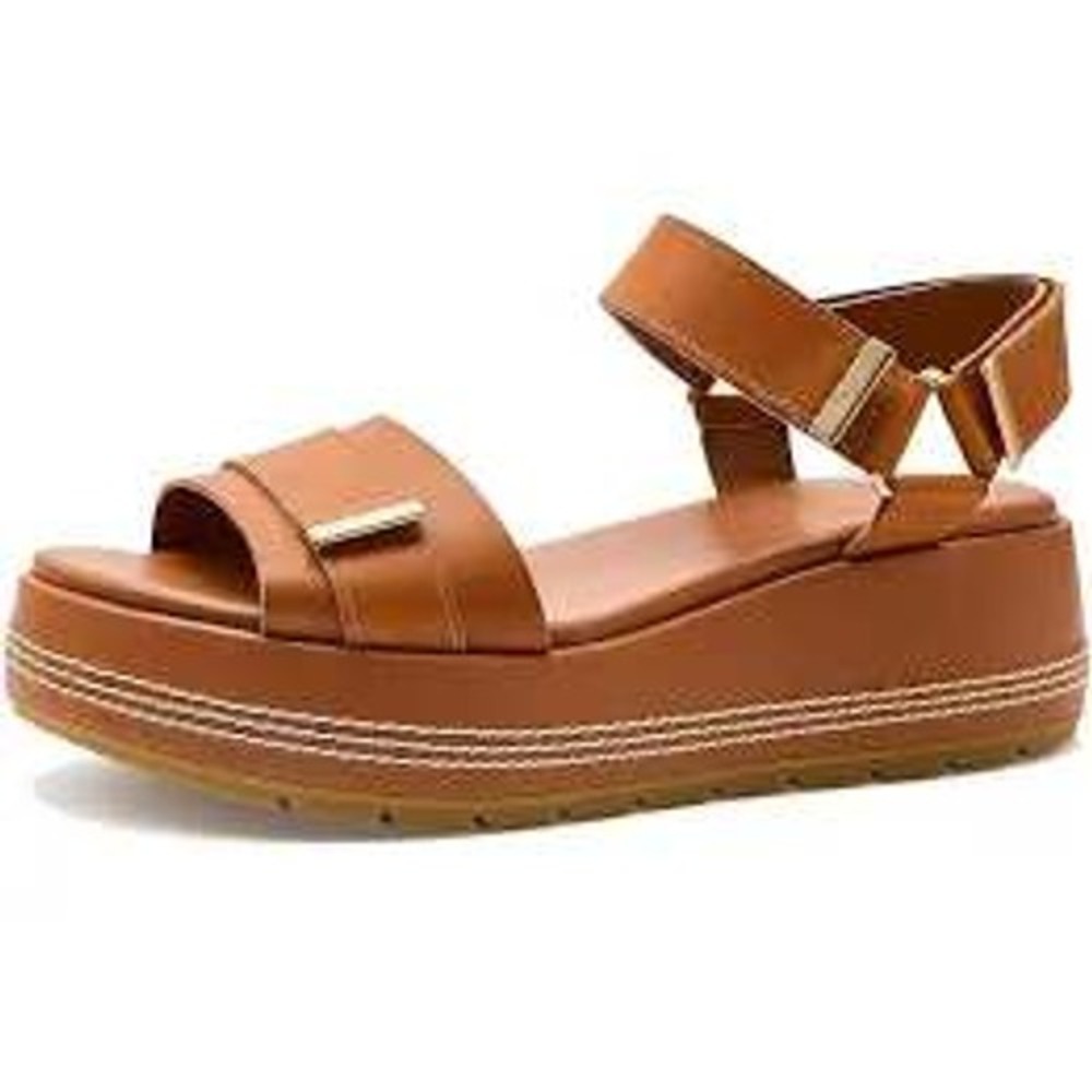 Sorel Sunpeak Platform Sandal Iced Tea Leather NL5358-222 Brown Womens 7.5